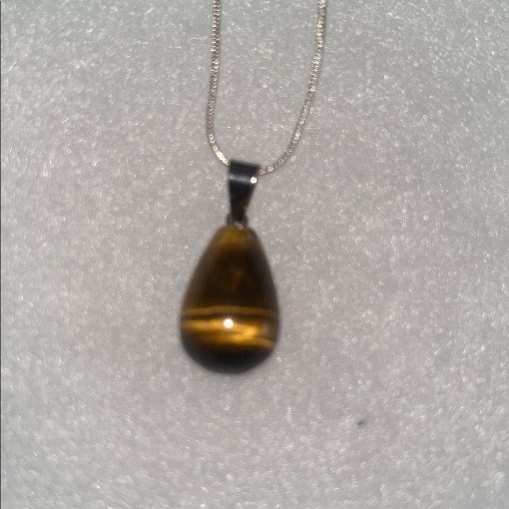 Boho hippie Tiger 🐅 Eye Sterling Silver Necklace 18”